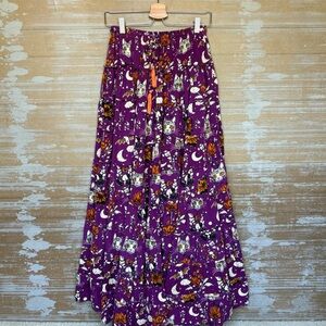 Karma Nepal Craft Tiered Halloween Cat Midi Skirt Whimsigoth Magical Womens S/M